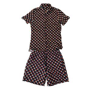 Express 2 Piece Set Geometric Print Button Up S